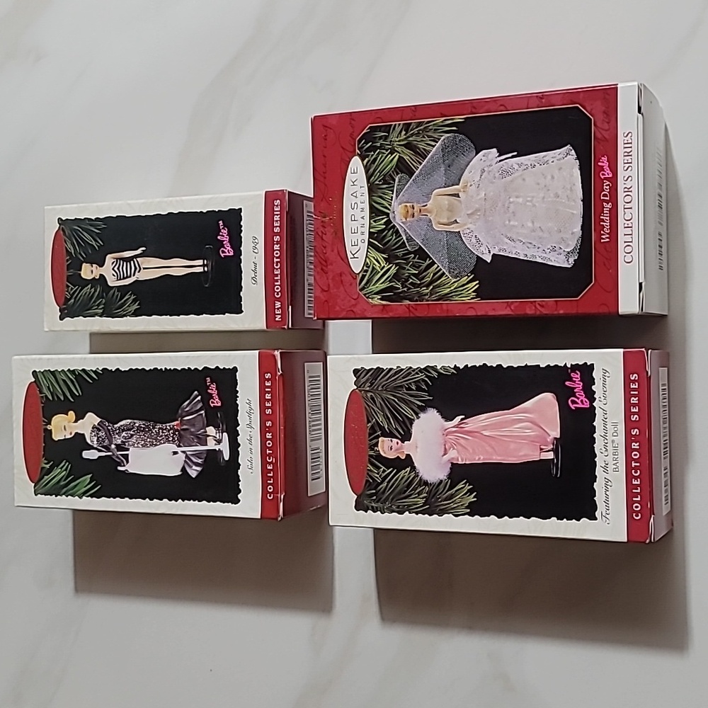 HALLMARK BARBIE ORNAMENTS VINTAGE 90's SET OF FOUR CHRISTMAS HOLIDAY BARBIECORE - Picture 2 of 15